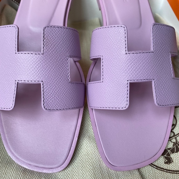 HERMES LAVENDER EPSOM LEATHER ORAN SANDALS SIZE 38 - Picture 2 of 14